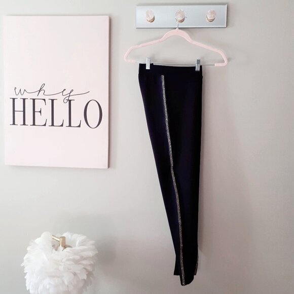 NWT Zara black legging pants w/ sparkly smoke charcoal crystal racer stripes, M - Picture 8 of 9